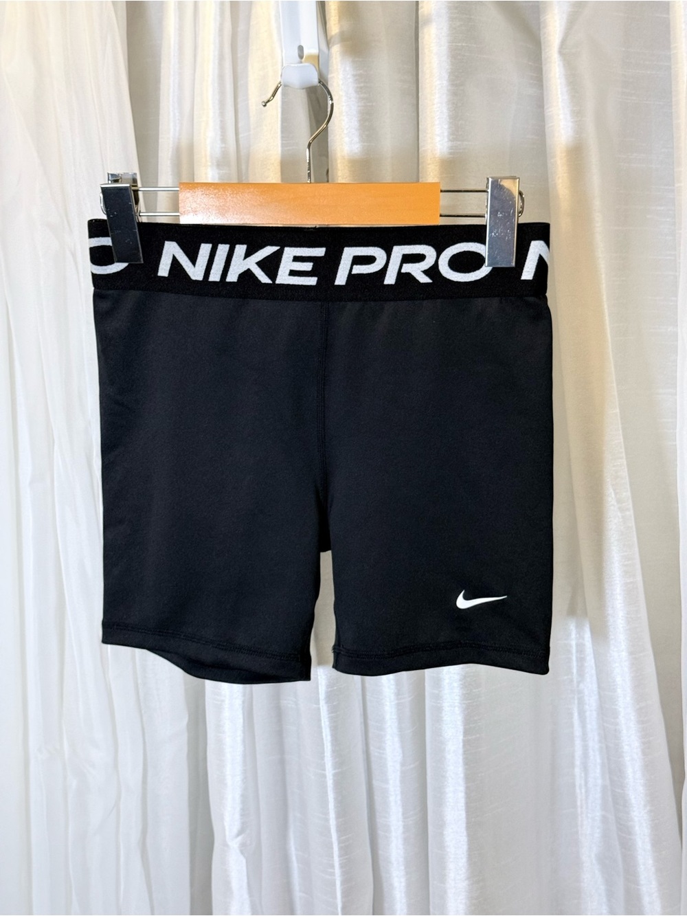 Nike Black Pro High-Waist Bike Shorts with White Swoosh